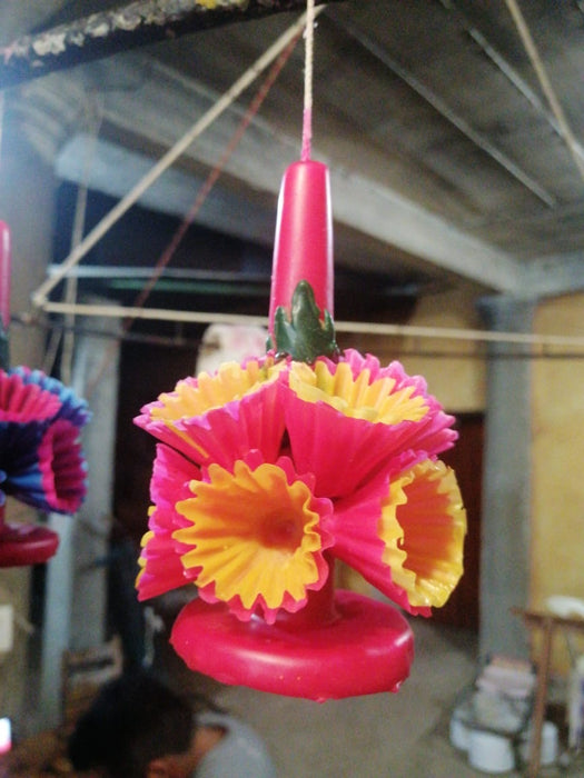 Oaxacan Ornamented Candle with Petals and Leaves - Various Hights
