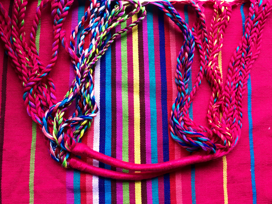 Mexico 1492: Hand-woven on a back-strap loom, by the imaginative artisans in Chiapas, Mexico, with a passion for colors, and a great talent to put those colors together masterfully. Good for any market shopping, plus environment friendly.