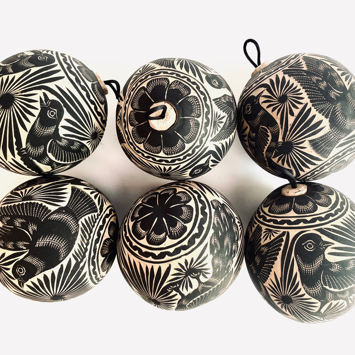 Carved Gourd Ornamental Sphere - Black