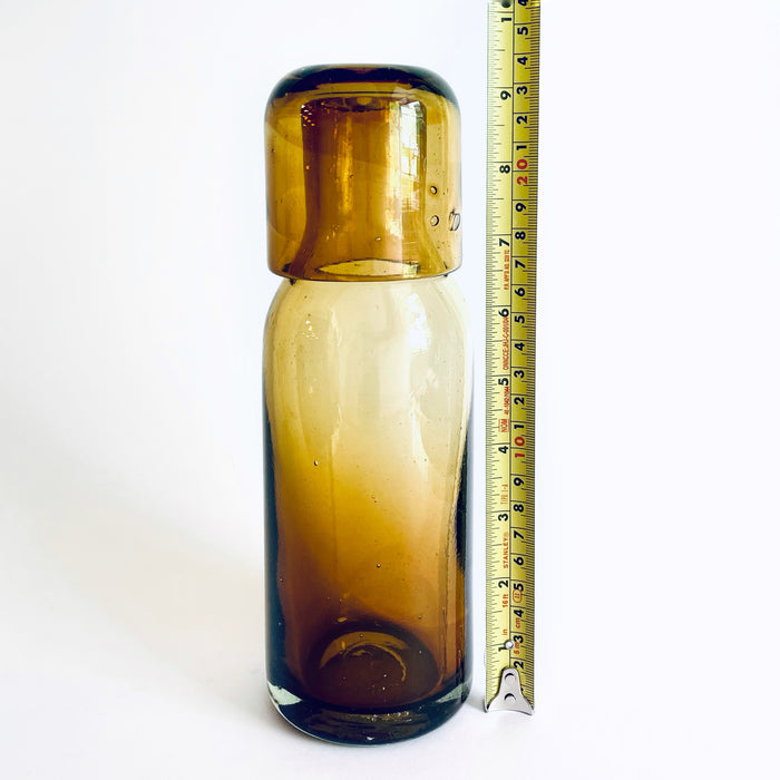 Blown Glass Water Carafe & Glass - Cylindrical - Amber