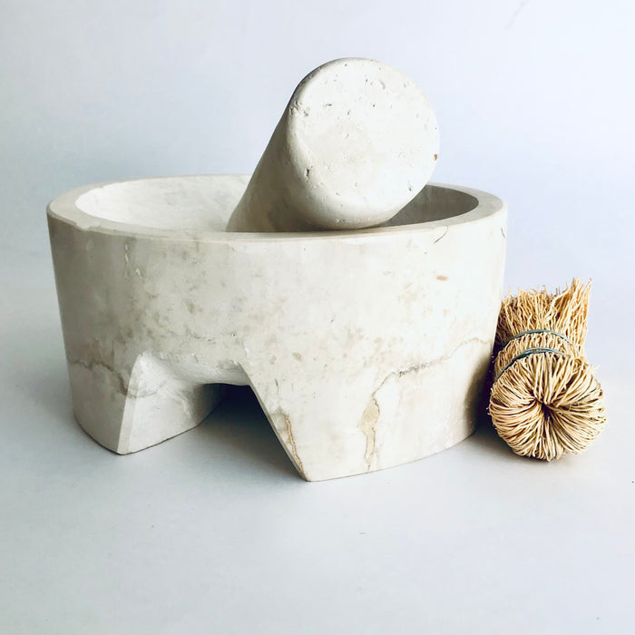 White Maya Stone Mortar & Pestle - Molcajete - 19cm / 7.5”