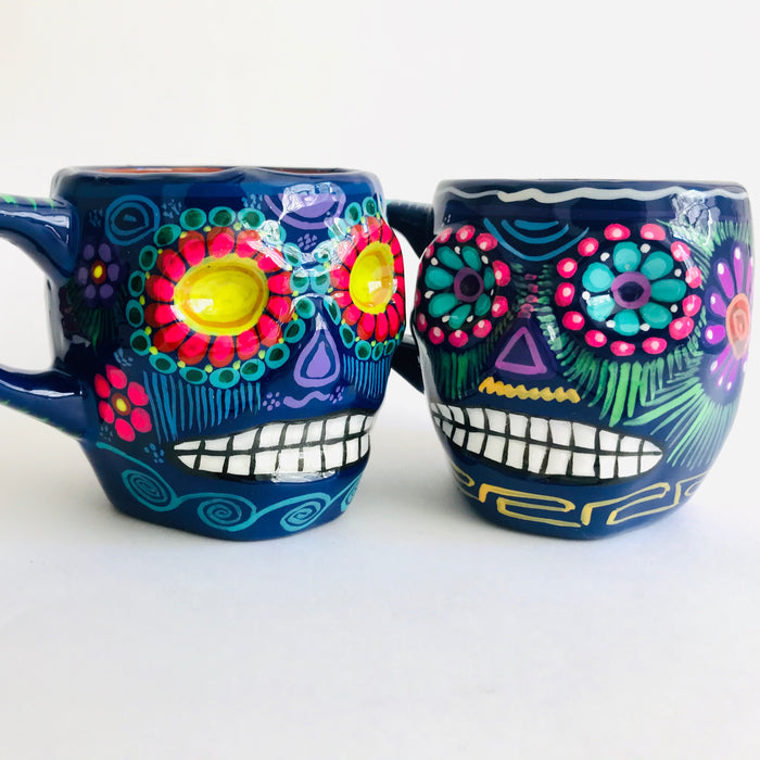 Colorful Hand-Painted and Glazed Calavera Mug