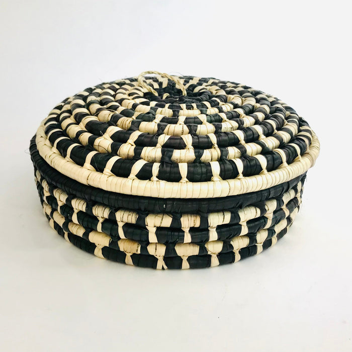 Black & White Palm Fiber Tortillero / Bread Basket - Medium