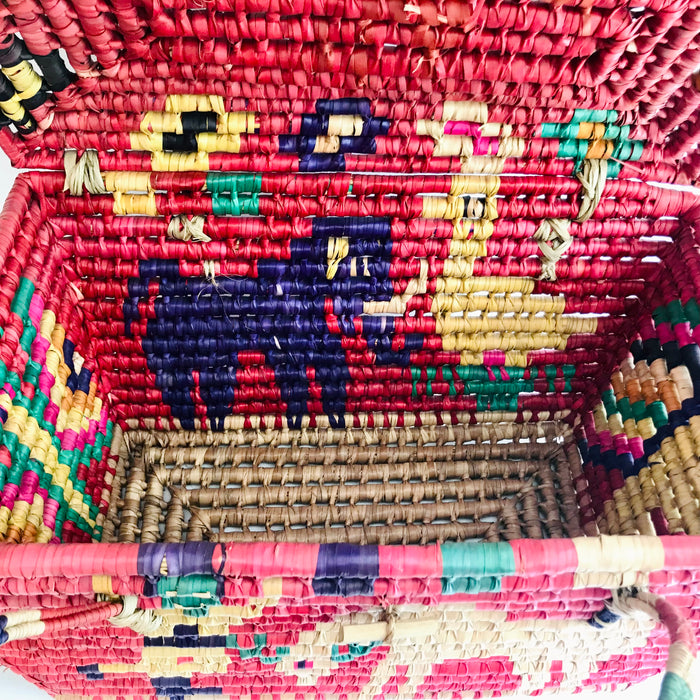 Pink Palm Fiber Picnic Basket
