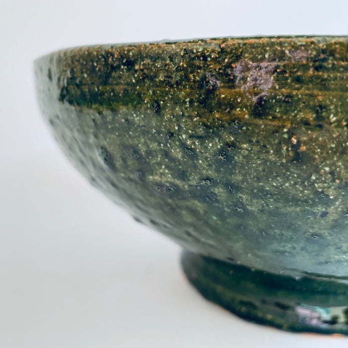 Green Glazed Clay Salad Bowl