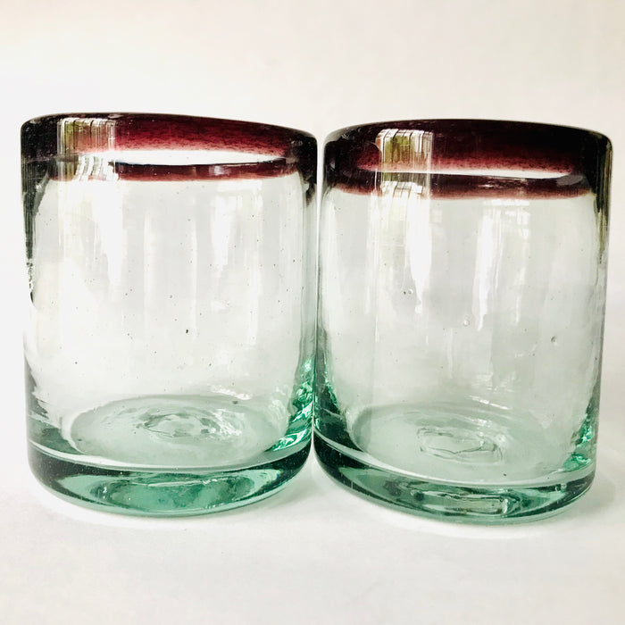 Blown Glass Tumbler With Colored Rim