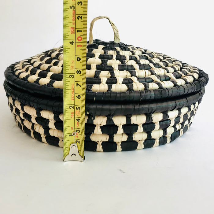 Black & White Palm Fiber Tortillero / Bread Basket - Medium