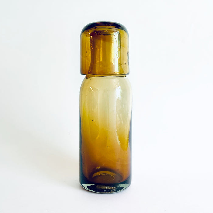 Blown Glass Water Carafe & Glass - Cylindrical - Amber