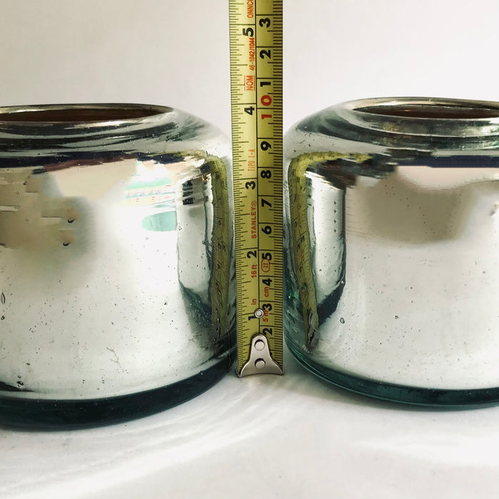 Blown Glass Candleholders - Silver - Set of 2