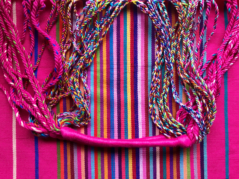 Mexico 1492: Hand-woven on a back-strap loom, by the imaginative artisans in Chiapas, Mexico, with a passion for colors, and a great talent to put those colors together masterfully. Good for any market shopping, plus environment friendly.
