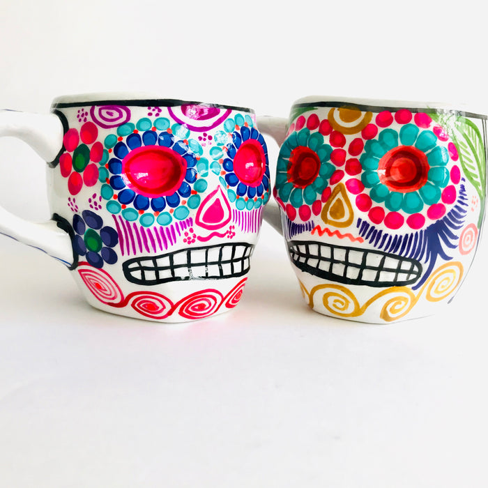 Colorful Hand-Painted and Glazed Calavera Mug