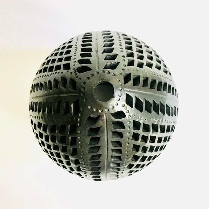 Black Clay Carved Candelholder - Egg Shaped - Large