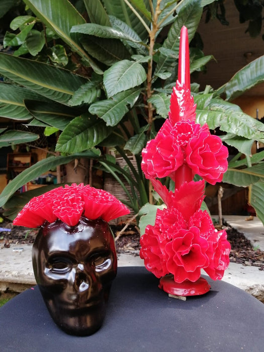 Oaxacan Ornamented Candle with Petals and Leaves - Various Hights