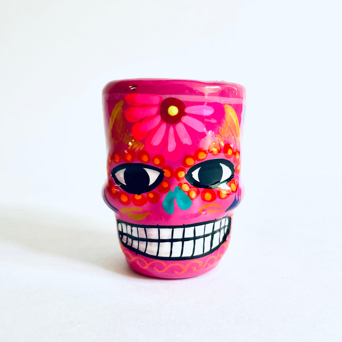 Colorful Hand-Painted and Glazed Calavera Tequila/Mezcal Shot Glass