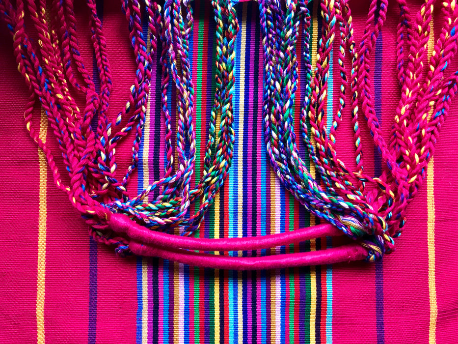 Mexico 1492: Hand-woven on a back-strap loom, by the imaginative artisans in Chiapas, Mexico, with a passion for colors, and a great talent to put those colors together masterfully. Good for any market shopping, plus environment friendly.
