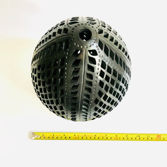 Black Clay Carved Candelholder - Egg Shaped - Large