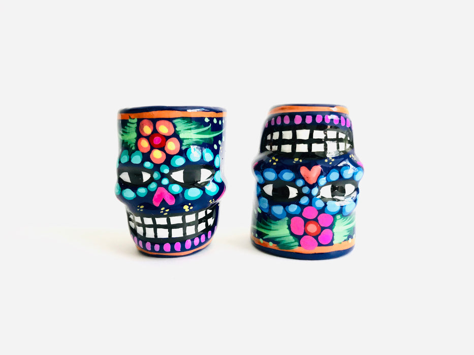 Colorful Hand-Painted and Glazed Calavera Tequila/Mezcal Shot Glass