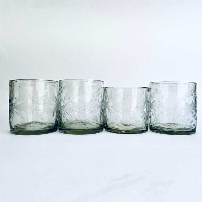 Blown Glass Cylindrical Tumblers - Etched