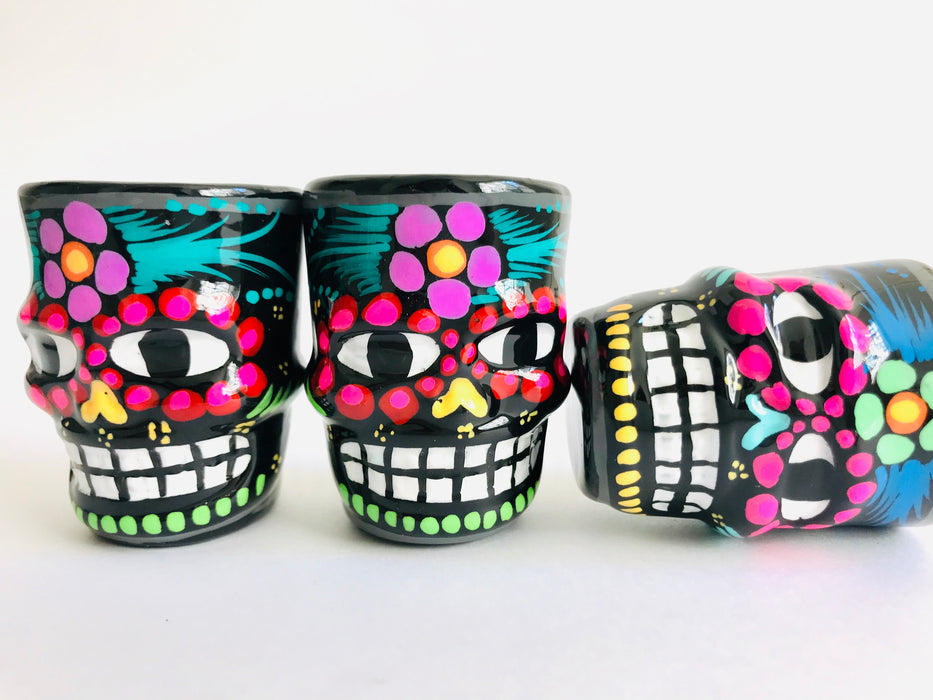 Colorful Hand-Painted and Glazed Calavera Tequila/Mezcal Shot Glass