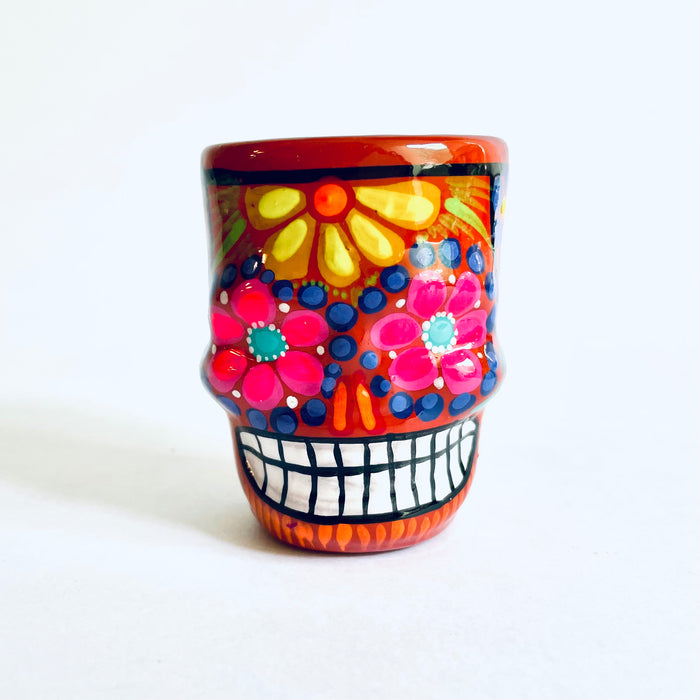 Colorful Hand-Painted and Glazed Calavera Tequila/Mezcal Shot Glass