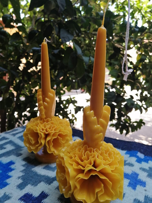 Oaxacan Ornamented Candle with Petals and Leaves - Various Hights