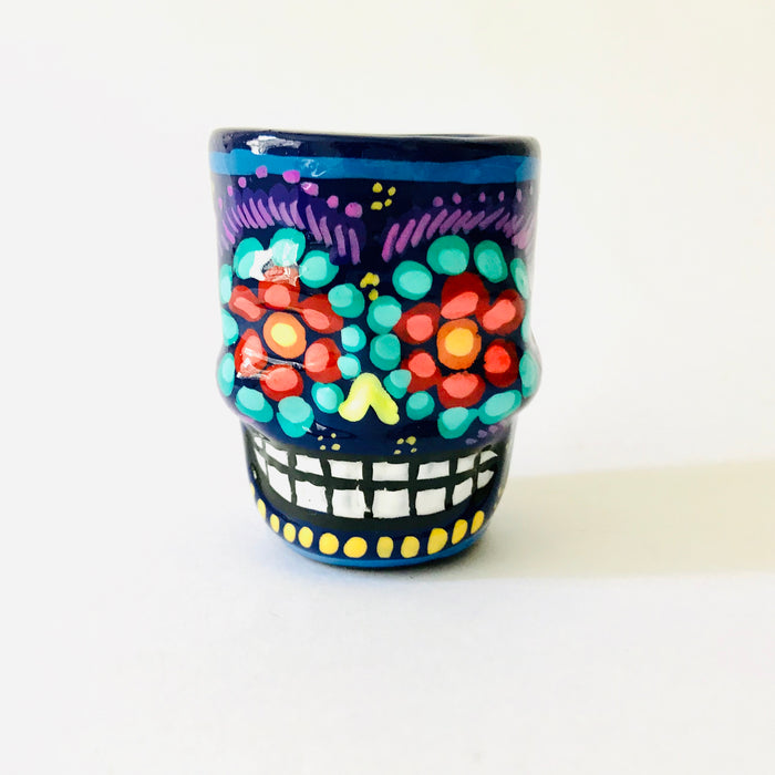 Colorful Hand-Painted and Glazed Calavera Tequila/Mezcal Shot Glass