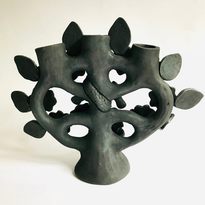 Black Clay Tree of Life Candleholder