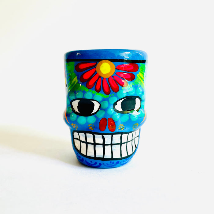 Colorful Hand-Painted and Glazed Calavera Tequila/Mezcal Shot Glass