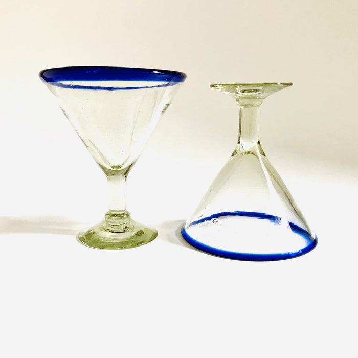 Blown Glass Margarita/Martini Glass With Colored Rim