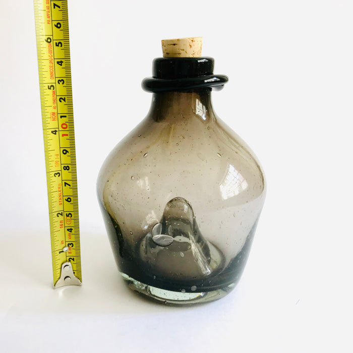 Blown Glass Wasp Catcher Style Tequila / Mezcal Bottle -Smoke