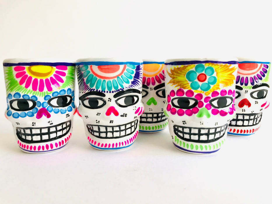 Colorful Hand-Painted and Glazed Calavera Tequila/Mezcal Shot Glass
