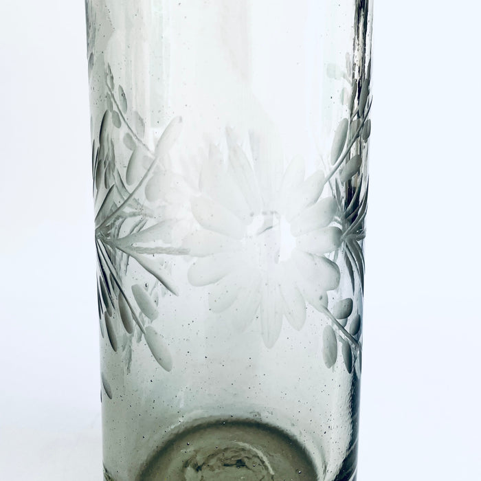 Blown Glass Water Carafe & Glass - Etched - Clear