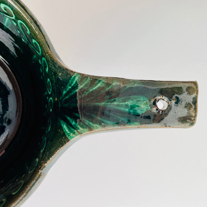 Hand-Painted and Glazed Pot with Handle - Cazuela Sartén - Green