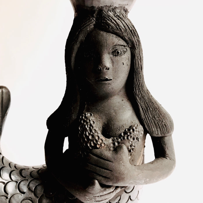 Black Clay Mermaid Candleholder