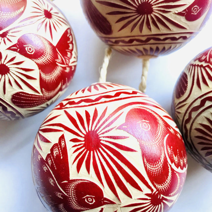 Carved Gourd Ornamental Sphere - Red