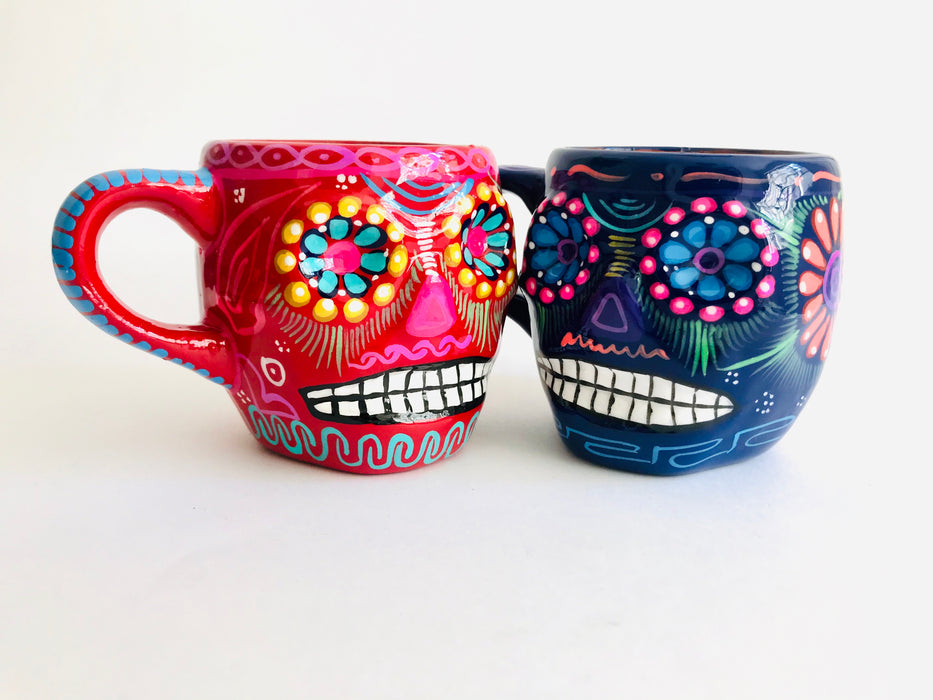 Colorful Hand-Painted and Glazed Calavera Mug
