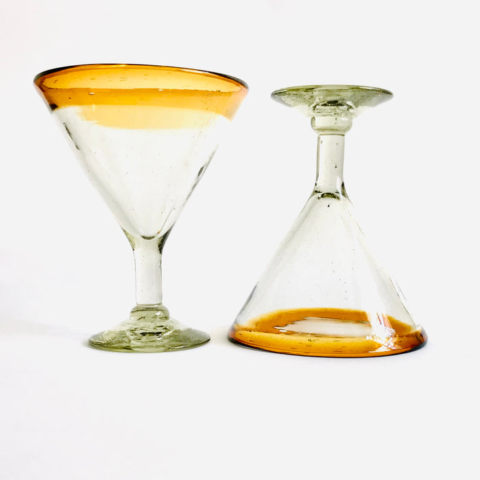 Blown Glass Margarita/Martini Glass With Colored Rim