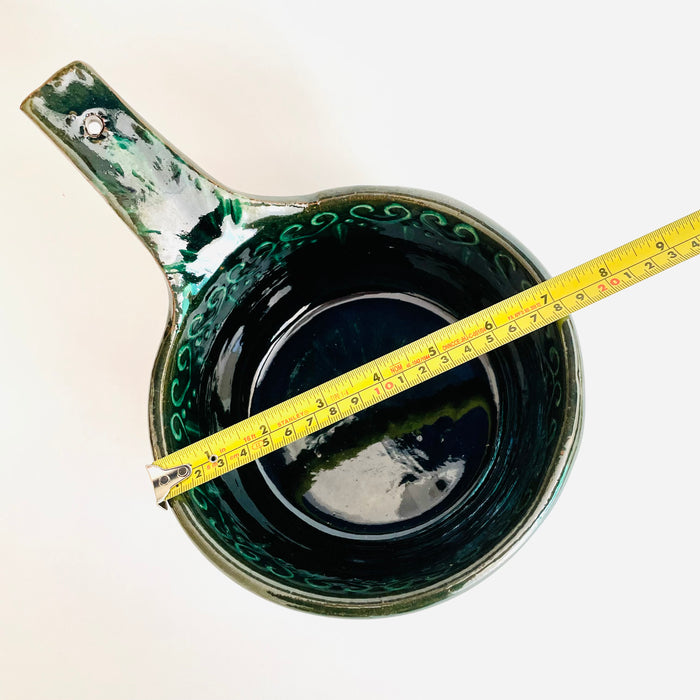 Hand-Painted and Glazed Pot with Handle - Cazuela Sartén - Green