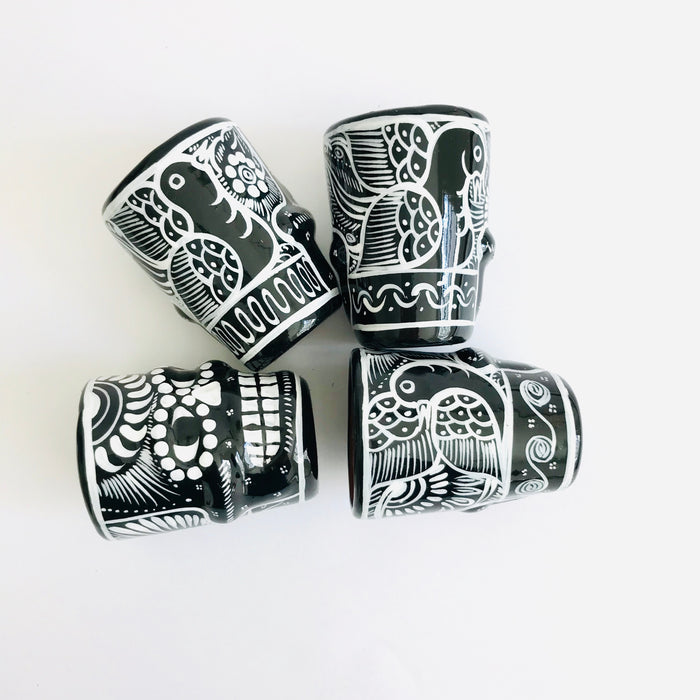 Black Hand-Painted and Glazed Calavera Tequila/Mezcal Shot Glass
