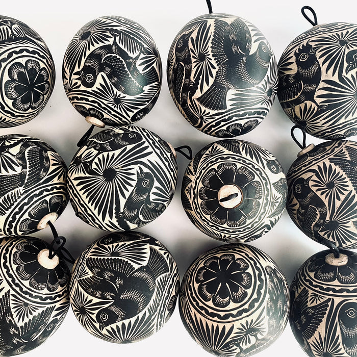 Carved Gourd Ornamental Sphere - Black