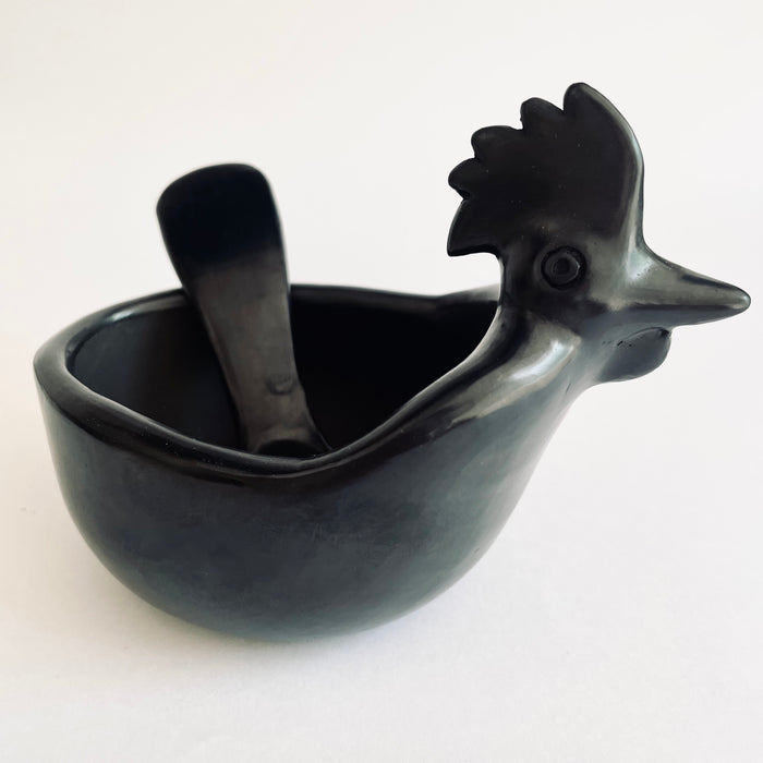 Black Clay Rooster Salsa Bowl with Spoon