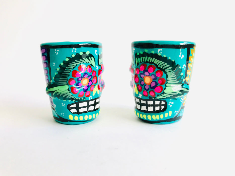Colorful Hand-Painted and Glazed Calavera Tequila/Mezcal Shot Glass