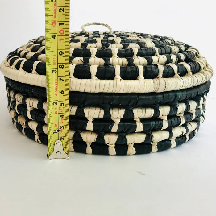 Black & White Palm Fiber Tortillero / Bread Basket - Medium