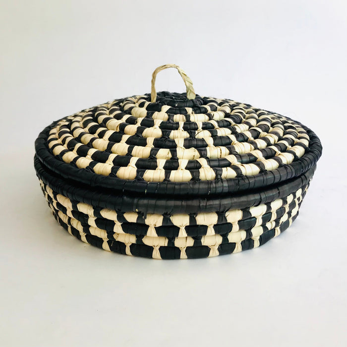 Black & White Palm Fiber Tortillero / Bread Basket - Medium