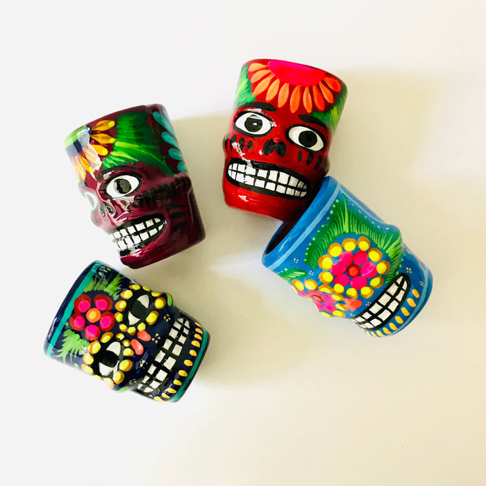 Colorful Hand-Painted and Glazed Calavera Tequila/Mezcal Shot Glass