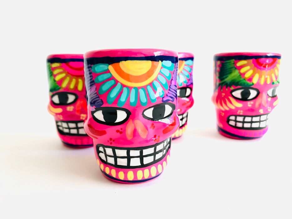 Colorful Hand-Painted and Glazed Calavera Tequila/Mezcal Shot Glass