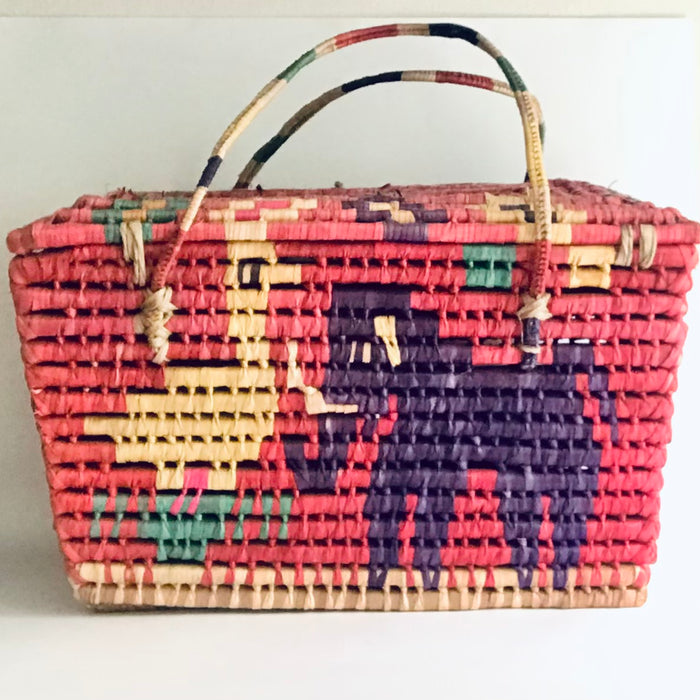 Pink Palm Fiber Picnic Basket