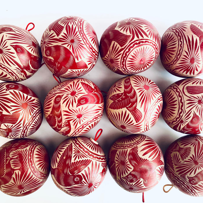 Carved Gourd Ornamental Sphere - Red