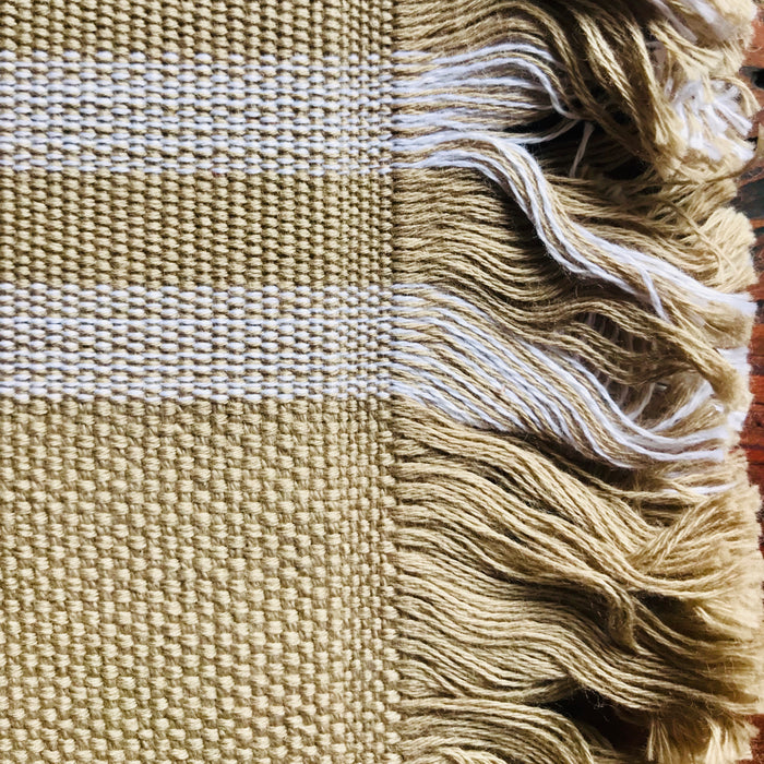 Wide Striped Placemats - Beige & White - Handmade on Pedal Loom - Set of 4