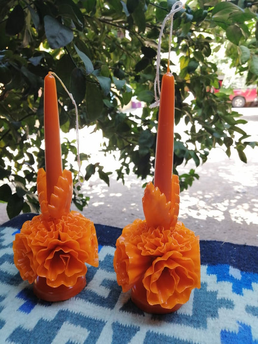Oaxacan Ornamented Candle with Petals and Leaves - Various Hights